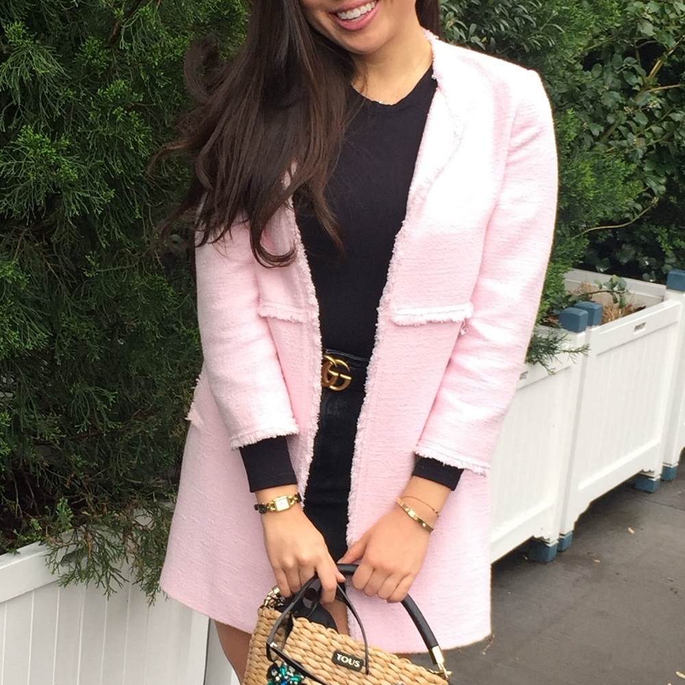 Zara Pink Women's Blazer Coat with Fringe Trim